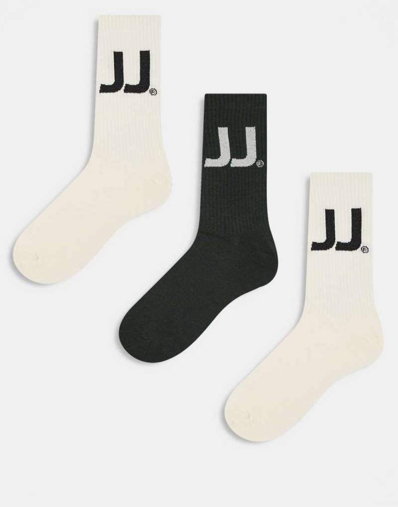 Jack & Jones - 3er-Pack Sportsocken in Cremeweiß und Grün mit „JJ"-Logo von Jack & Jones