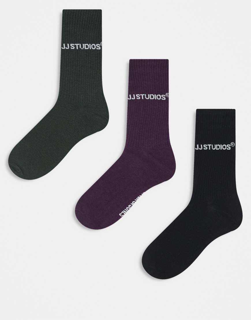 Jack & Jones - 3er-Pack Sportsocken in Khaki, Schwarz und Pflaume-Bunt von Jack & Jones