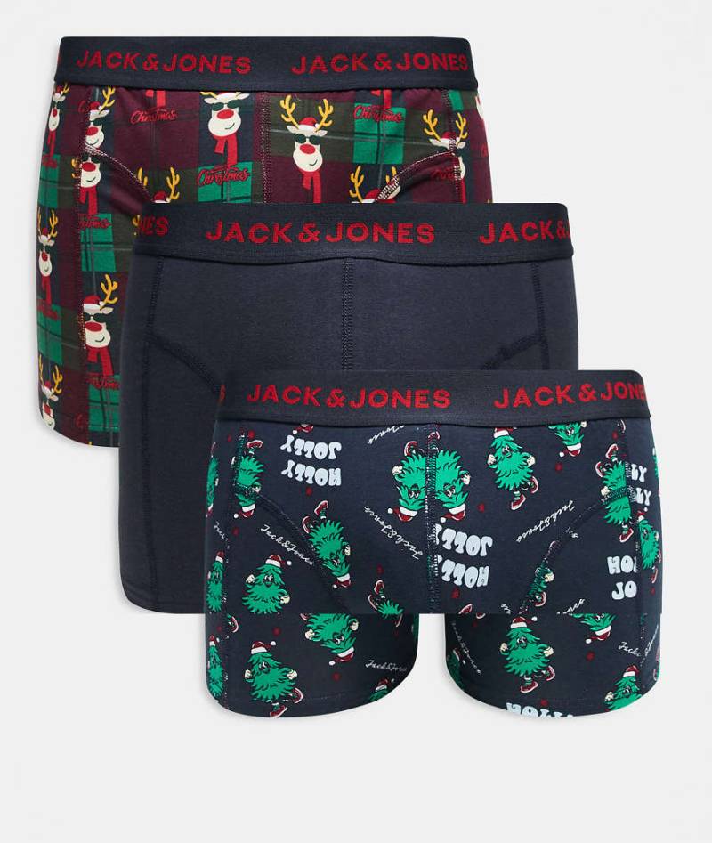 Jack & Jones - 3er-Pack Trunk-Unterhosen in Marineblau mit Rudolph-Design von Jack & Jones