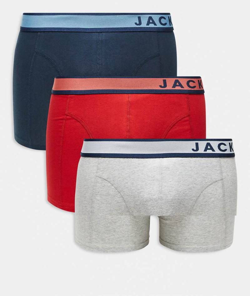 Jack & Jones - 3er-Pack Unterhosen in Rot, Blau und Grau mit Logo-Bunt von Jack & Jones