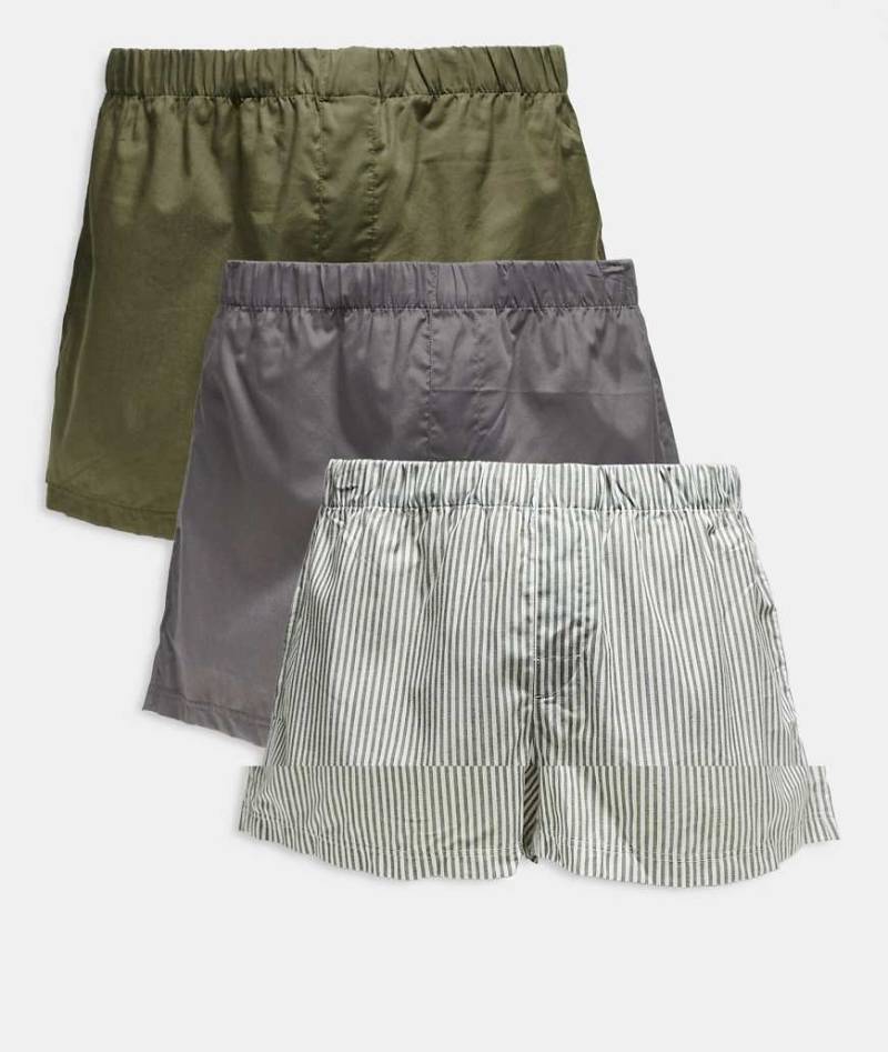 Jack & Jones - 3er-Pack gestreifte Web-Boxershorts in Grün von Jack & Jones