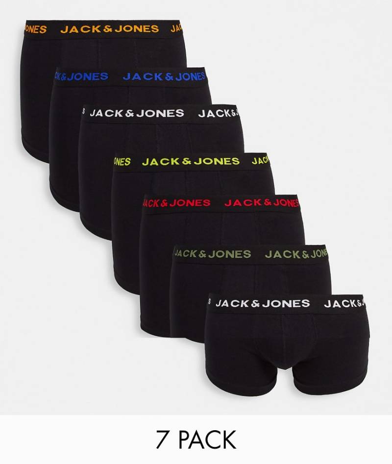 Jack & Jones - 7er-Packung Unterhosen in Schwarz mit farbigem Logobund von Jack & Jones