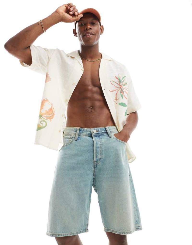 Jack & Jones - Alex - Weite Jeans-Jorts in Vintage-Bleach-Waschung-Blau von Jack & Jones