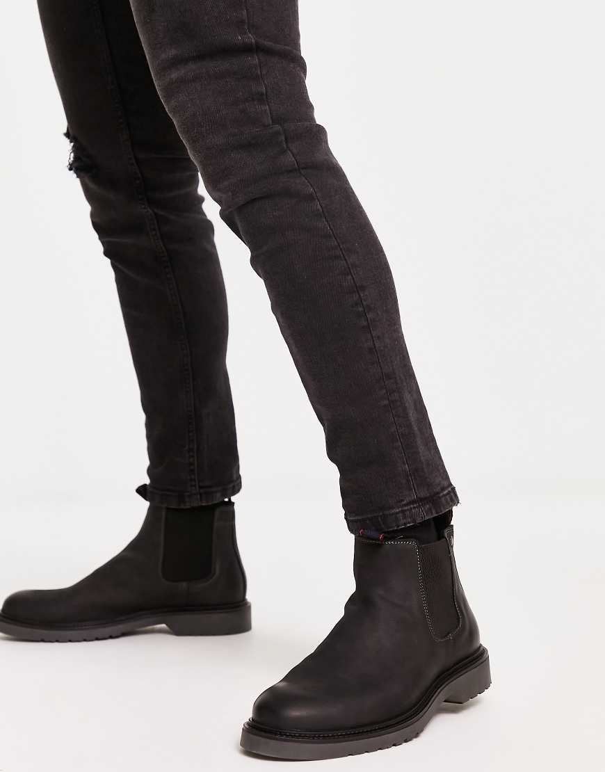 Jack & Jones - Chelsea-Stiefel aus schwarzem Leder mit geriffelter Sohle von Jack & Jones