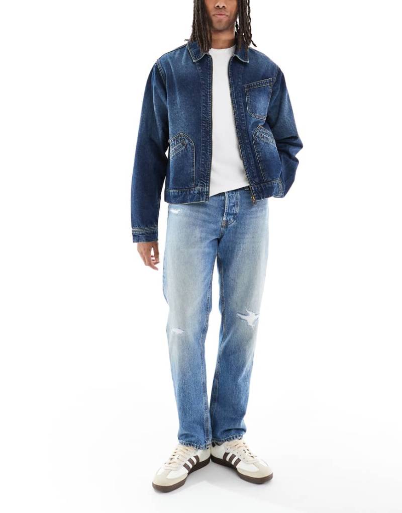 Jack & Jones - Christ - Straight Jeans in Blau mit Rissen und Reparaturen von Jack & Jones