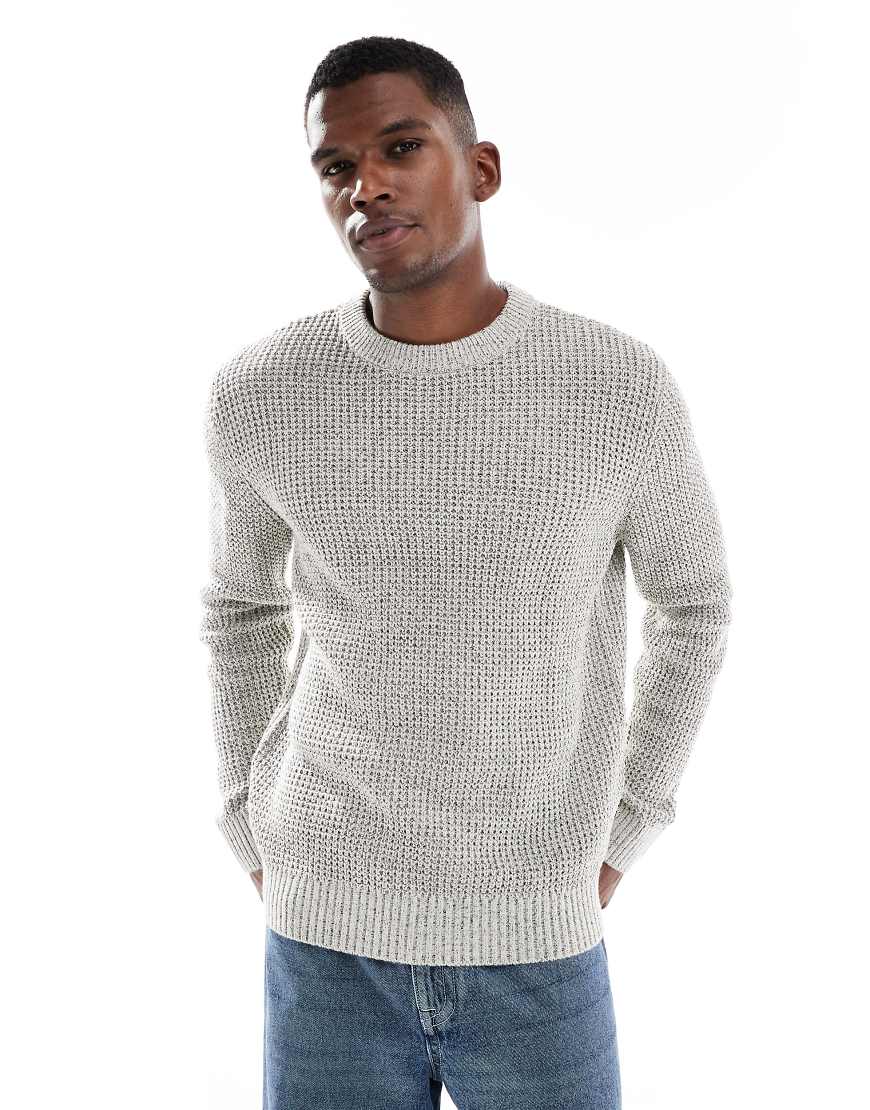 Jack & Jones - Strickpullover mit Waffelstruktur aus Garn in zwei Cremetönen-Weiß von Jack & Jones
