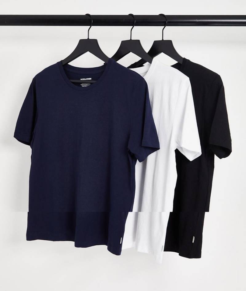 Jack & Jones Essentials - 3er-Pack Baumwoll-T-Shirts in Schwarz/Weiß/Marineblau - MULTI-Bunt von Jack & Jones
