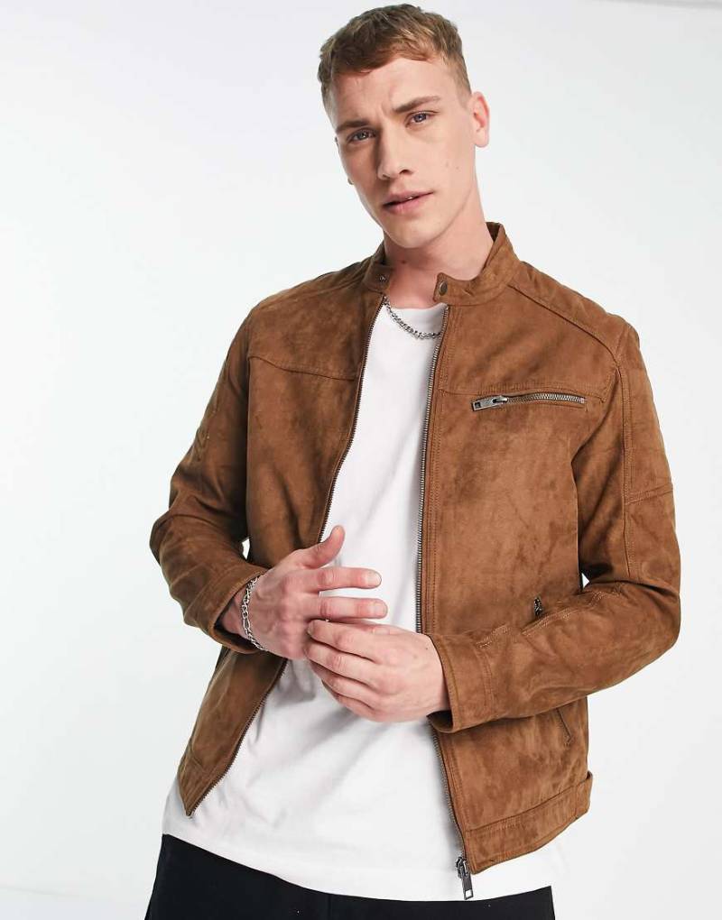 Jack & Jones Essentials - Hellbraune Bikerjacke in Wildlederoptik von Jack & Jones