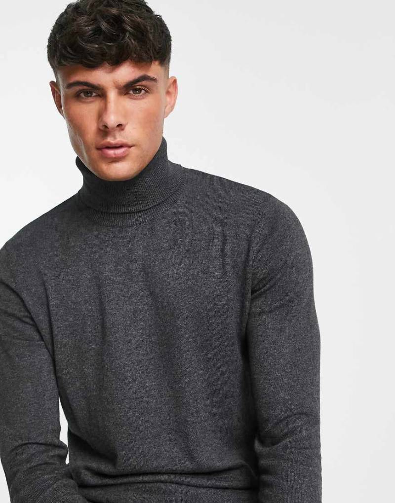 Jack & Jones - Essentials - Rollkragenpullover in Dunkelgrau meliert von Jack & Jones