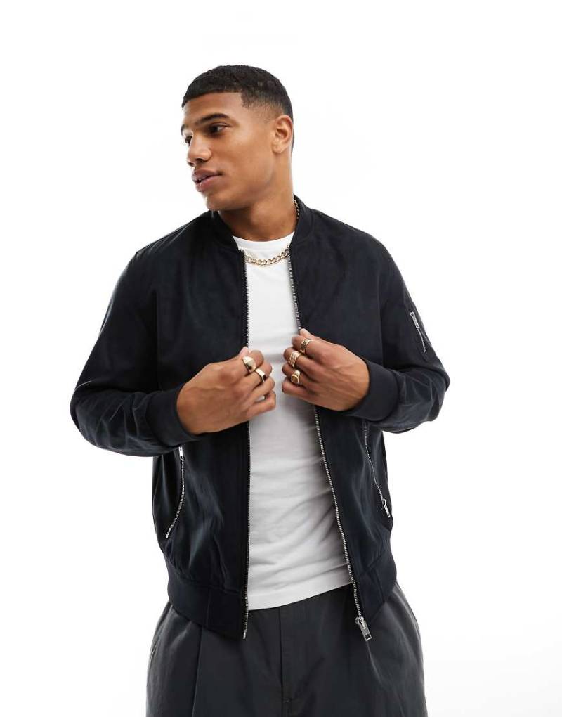 Jack & Jones Essentials - Schwarze Bomberjacke aus Wildlederimitat mit Reißverschluss von Jack & Jones
