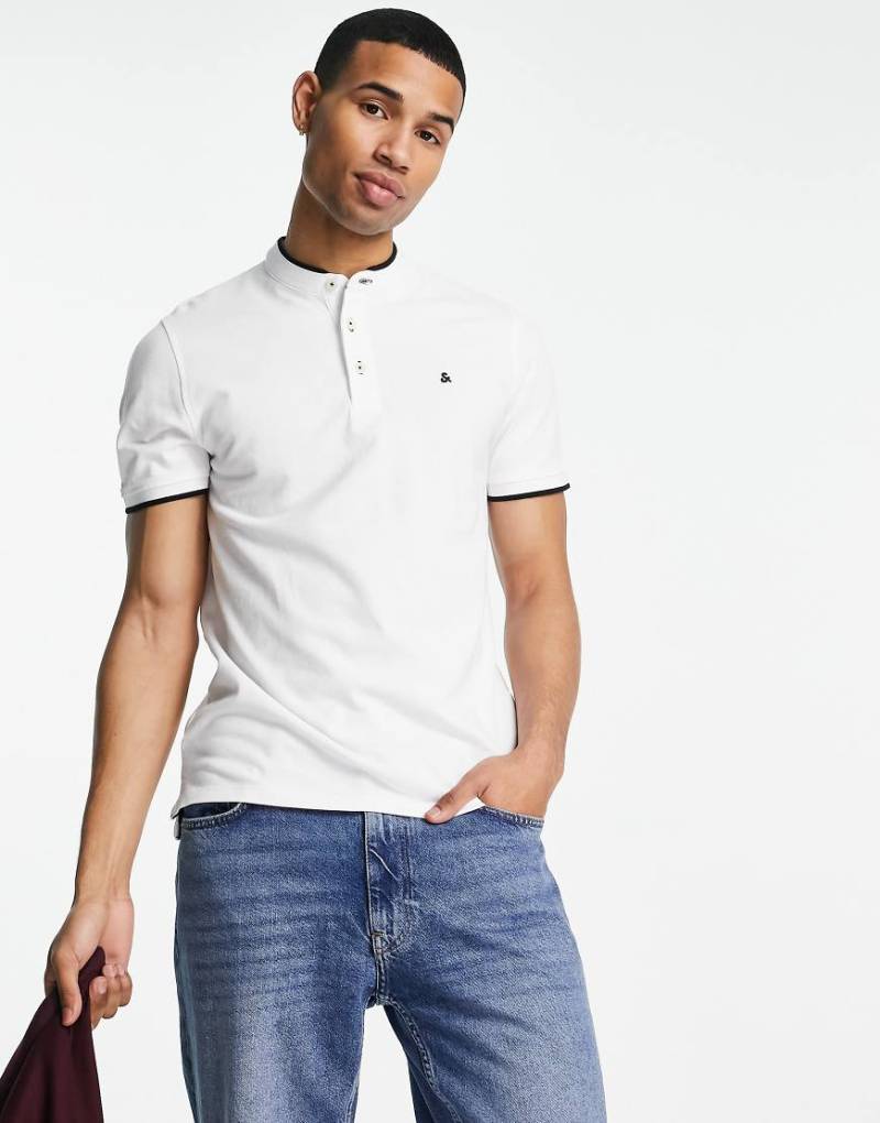 Jack & Jones - Essentials - Weißes Grandad-Poloshirt mit Zierstreifen von Jack & Jones