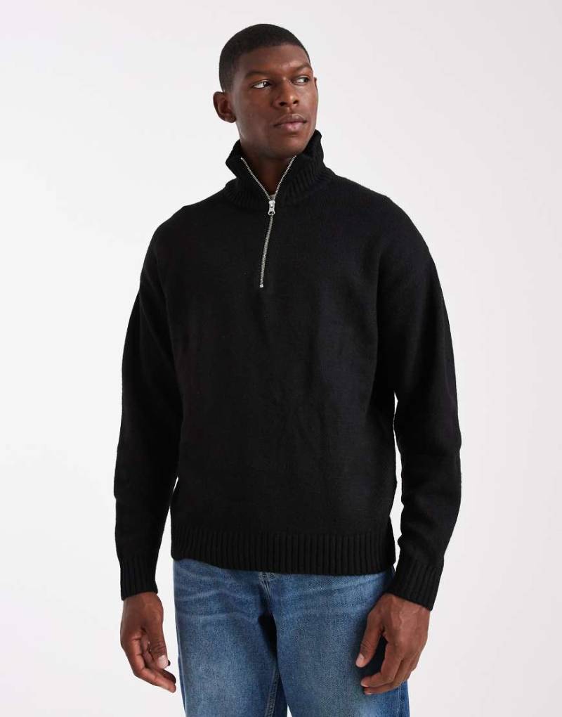 Jack & Jones - Flauschiger Pullover in Schwarz mit kurzem Reißverschluss von Jack & Jones