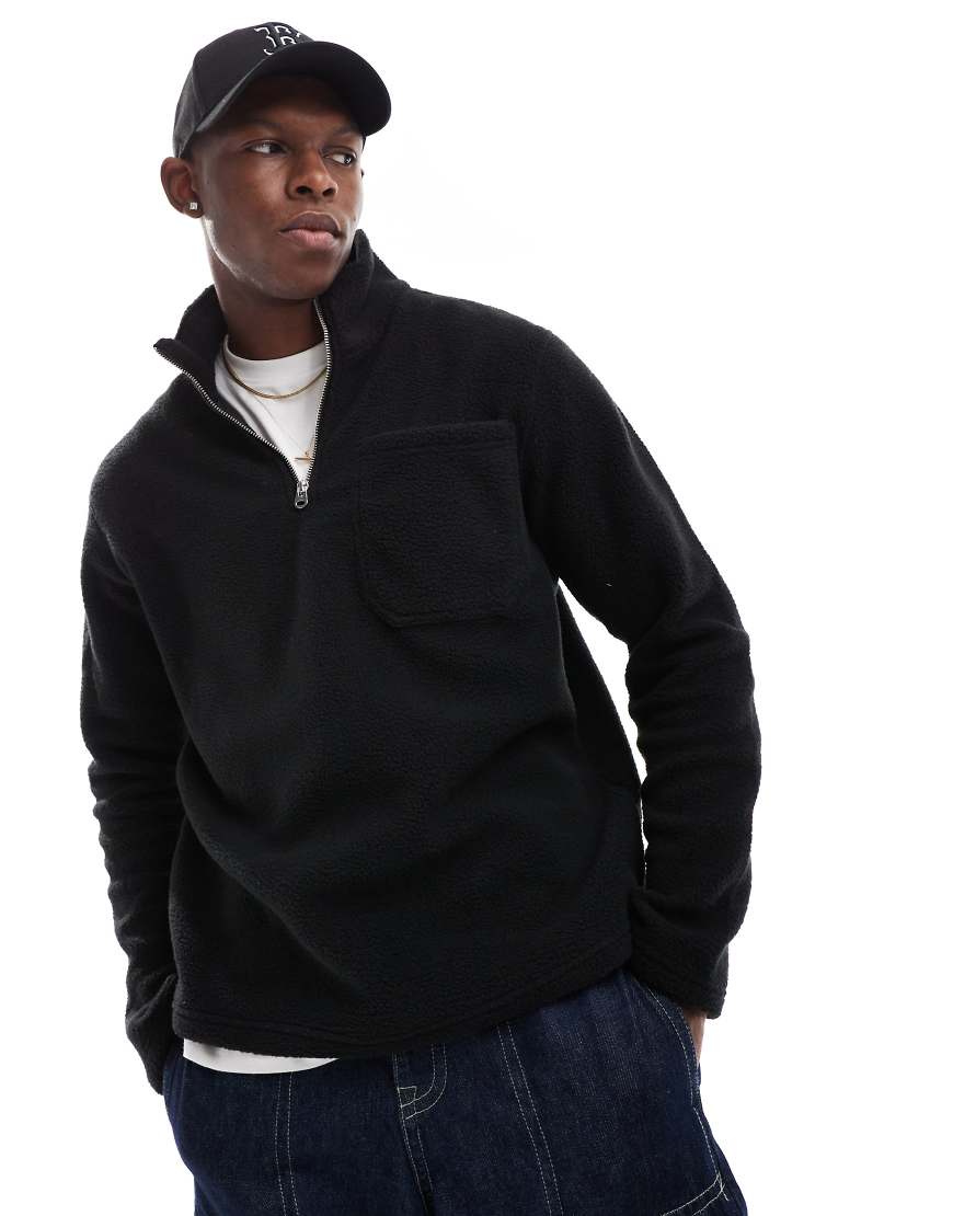 Jack & Jones - Fleece-Pullover in Schwarz mit kurzem Reißverschluss von Jack & Jones