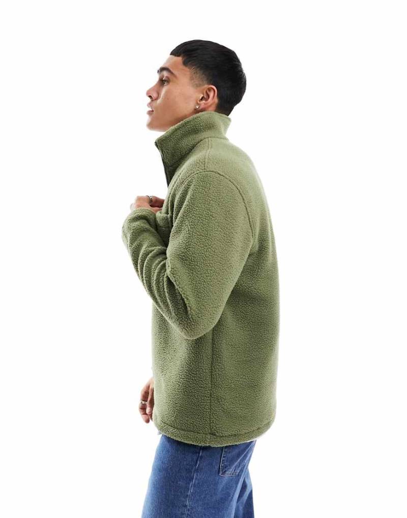 Jack & Jones - Fleece-Sweatshirt in Khaki mit kurzem 1/4-Reißverschluss-Grün von Jack & Jones