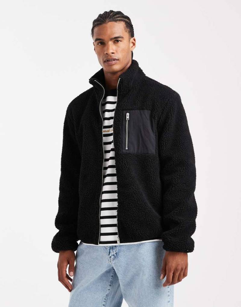 Jack & Jones - Fleecejacke in Schwarz mit Tasche von Jack & Jones