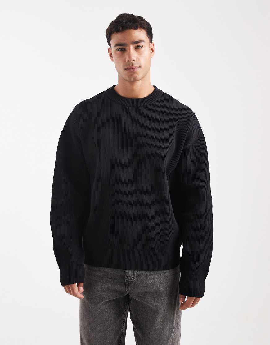 Jack & Jones - Gerippter Oversize-Strickpullover in Schwarz von Jack & Jones