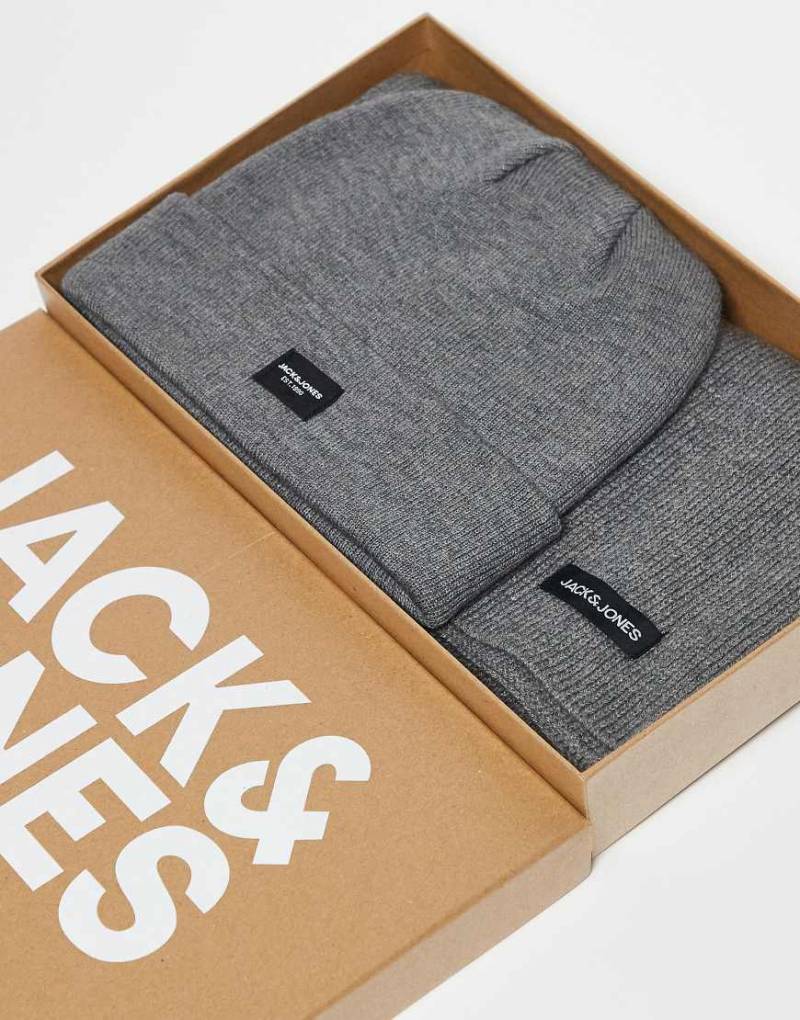 Jack & Jones - Geschenkset mit Strickmütze und Schal in Anthrazit-Grau von Jack & Jones