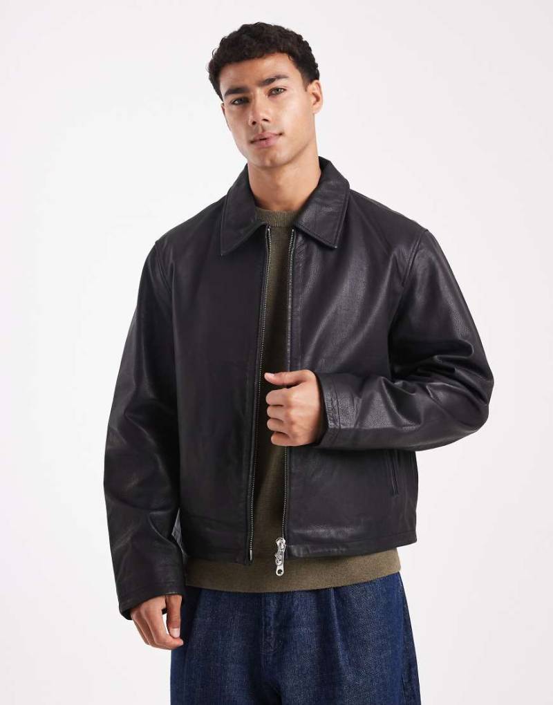 Jack & Jones - Harrington-Lederjacke in Schwarz mit doppeltem Reißverschluss von Jack & Jones
