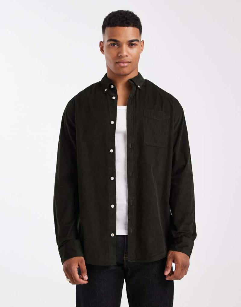 Jack & Jones - Hemd aus Cord in Dunkelgrün mit Tasche von Jack & Jones