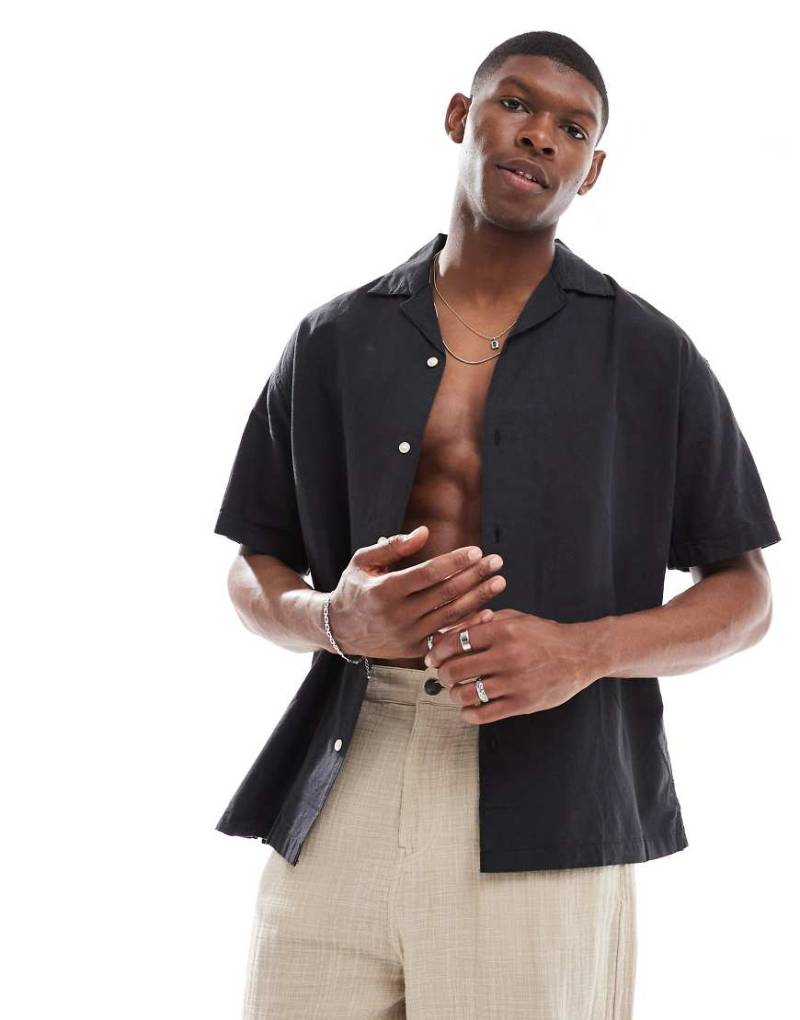 Jack & Jones - Leinenmix-Hemd in Schwarz mit Reverskragen von Jack & Jones