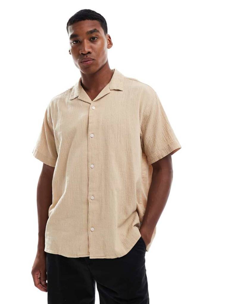 Jack & Jones - Hemd in Beige mit Knitterstruktur und Reverskragen-Neutral von Jack & Jones