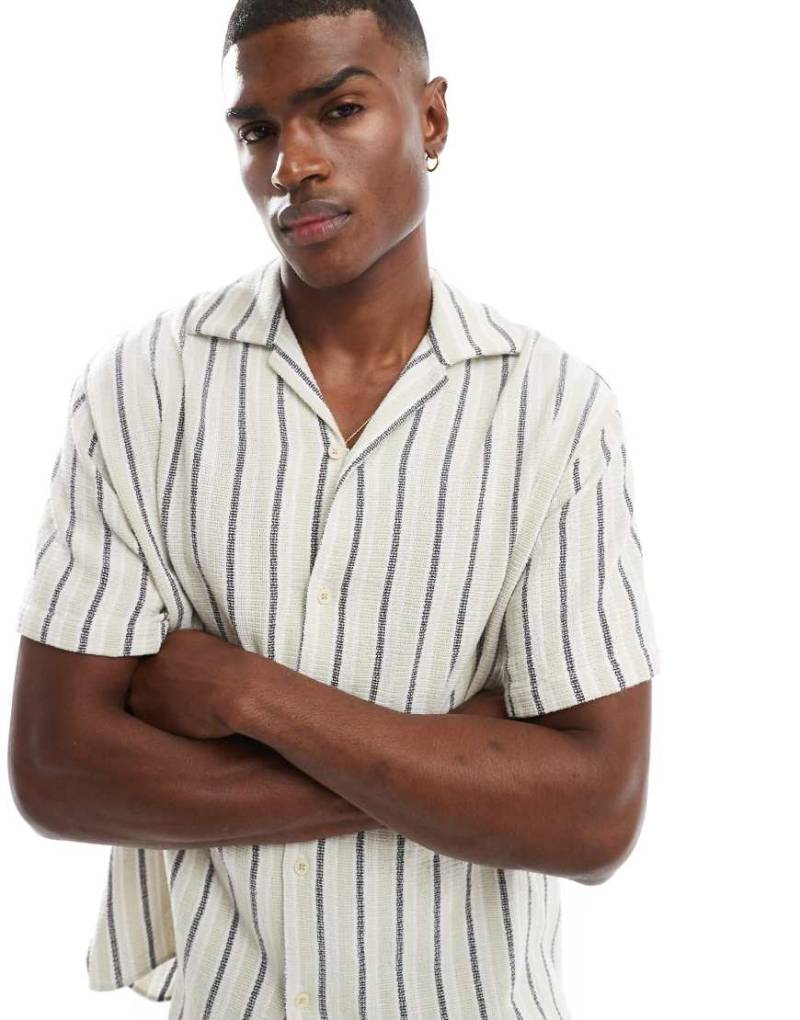 Jack & Jones - Hemd im Leinenlook in Blau-Grün gestreift mit Reverskragen-Bunt von Jack & Jones