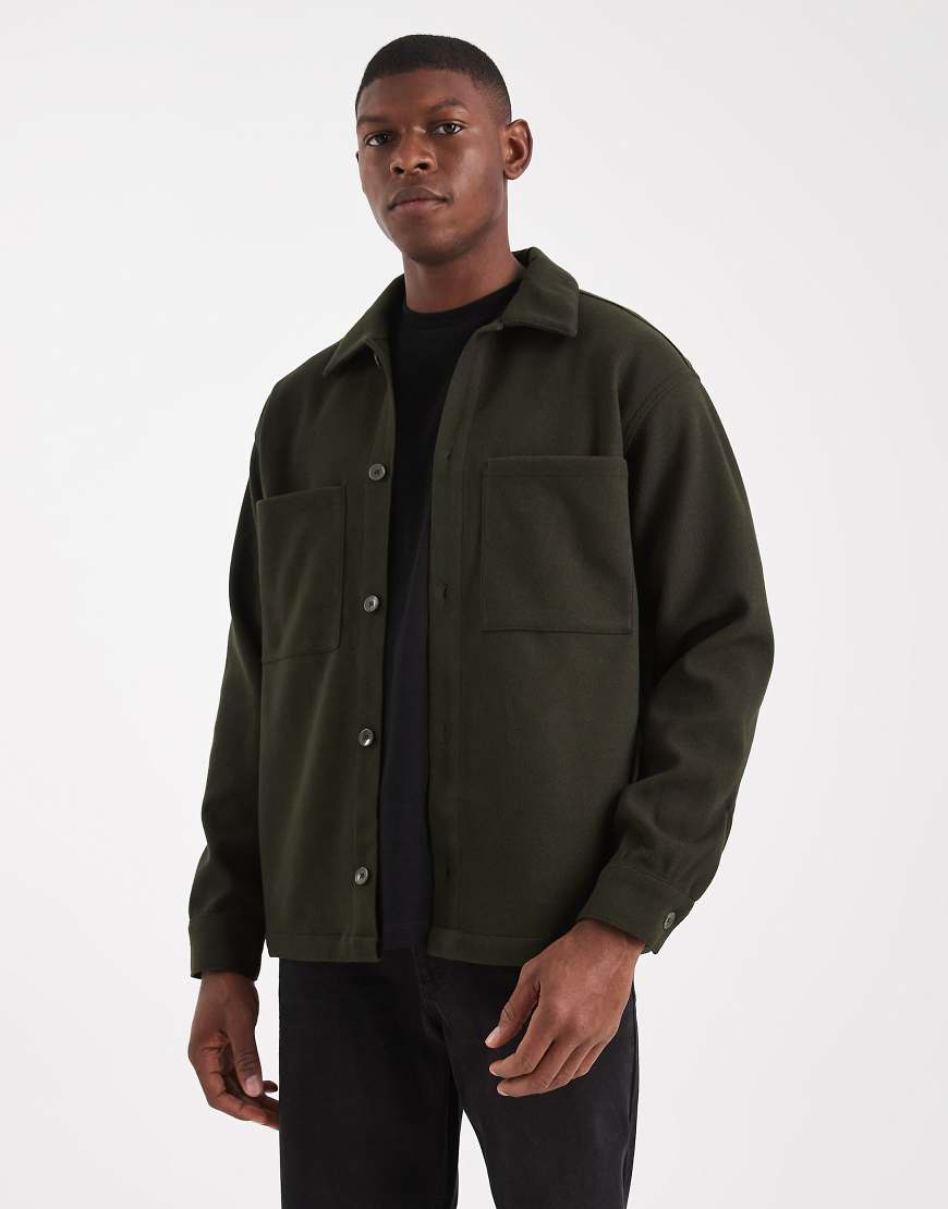 Jack & Jones - Hemdjacke aus angerautem Stoff in Khaki-Grün von Jack & Jones