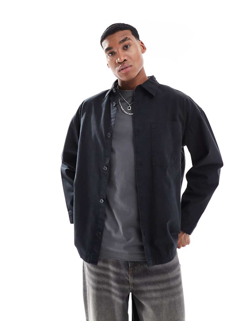 Jack & Jones - Hemdjacke aus schwerem Twill in verwaschenem Schwarz von Jack & Jones