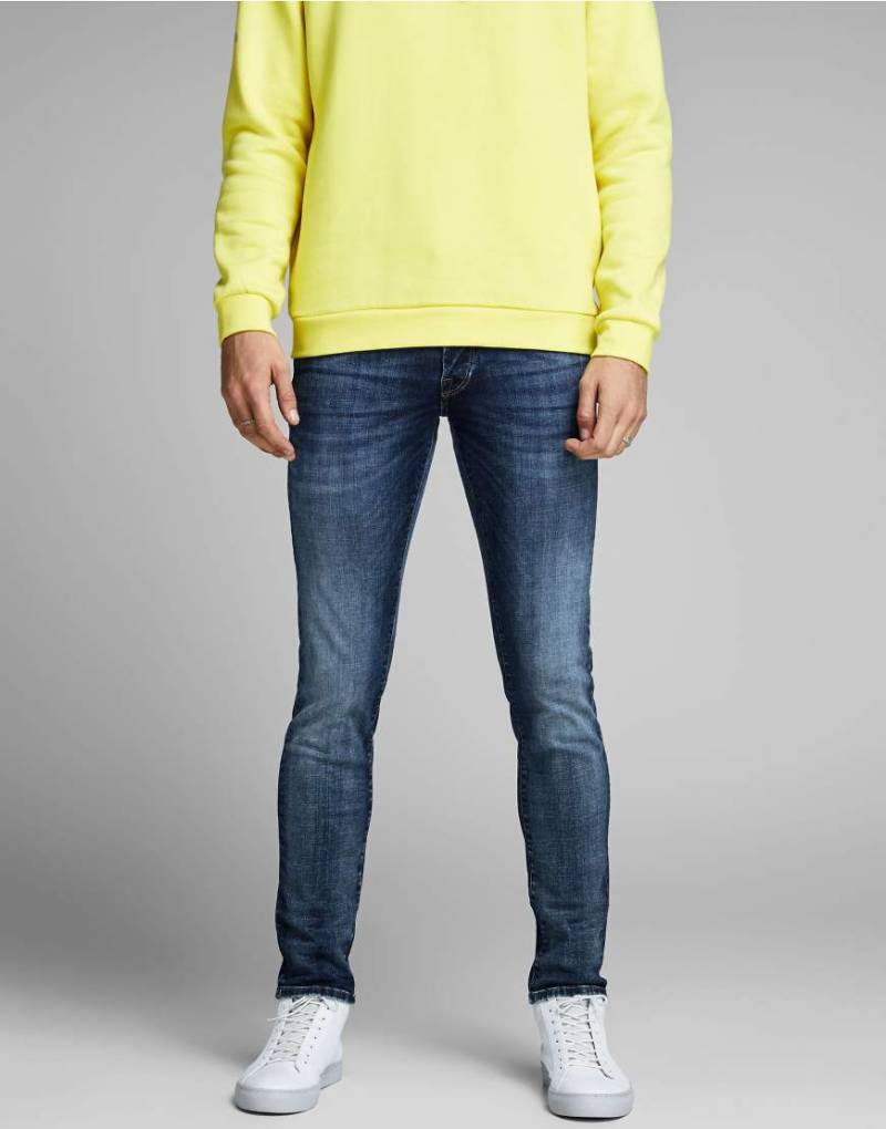Jack & Jones - Icon - Eng geschnittene Jeans aus verblasstem Denim in dunkler Waschung-Blau von Jack & Jones