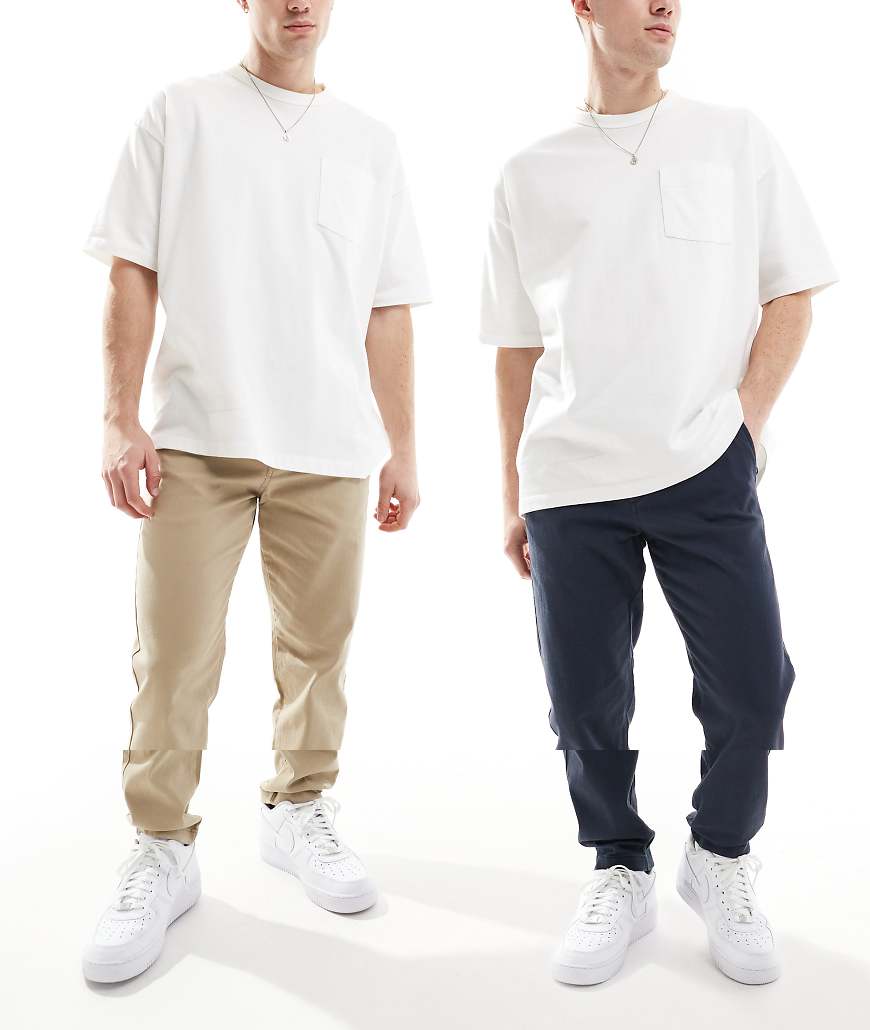 Jack & Jones Intelligence - 2er-Pack locker sitzende Chinohosen in Beige und Marineblau-Bunt von Jack & Jones