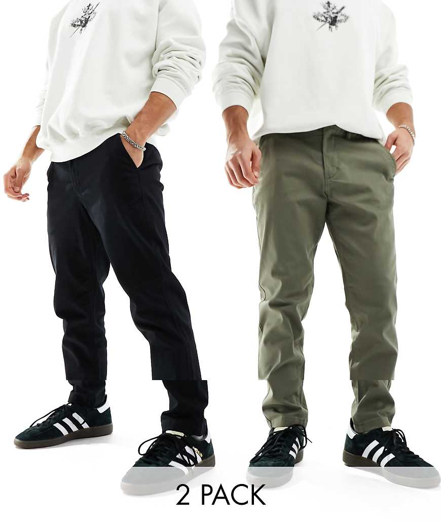Jack & Jones Intelligence - Schmal zulaufende Chinohosen in staubigem Olivgrün und Schwarz im 2er-Pack-Bunt von Jack & Jones