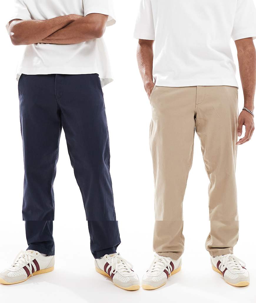 Jack & Jones - Kane - 2er-Pack Relaxed-Fit-Chinohosen in Beige und Marineblau-Bunt von Jack & Jones