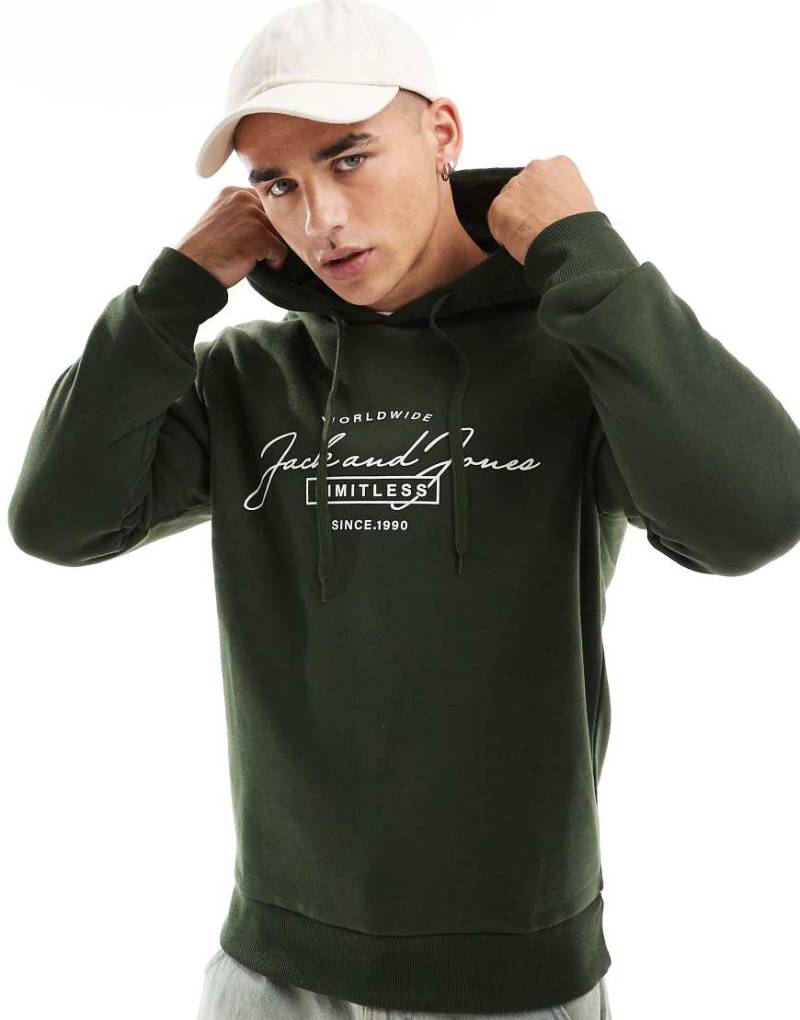 Jack & Jones - Kapuzenpullover in Khaki mit Logo-Schriftzug-Grün von Jack & Jones