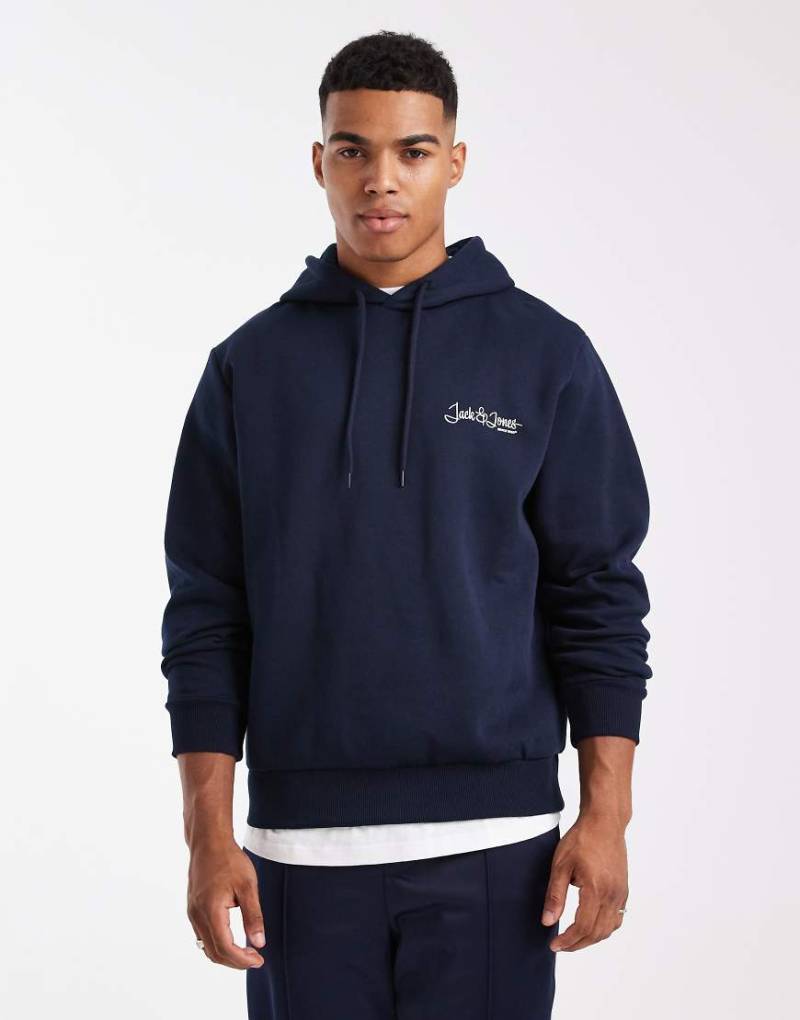 Jack & Jones - Kapuzenpullover in Marineblau mit Logoprint von Jack & Jones