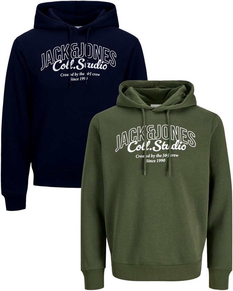 Jack & Jones Kapuzenpullover stilvolle Hoodies mit Logoprint (Spar Set, Doppelpack) Unifarbene Pullover mit flauschigem Innenfutter von Jack & Jones