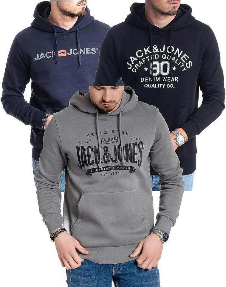 Jack & Jones Kapuzensweatshirt modische Hoodies mit Logoprint (Spar-Set, 3er Pack) Unifarbene Pullover mit flauschigem Innenfutter von Jack & Jones