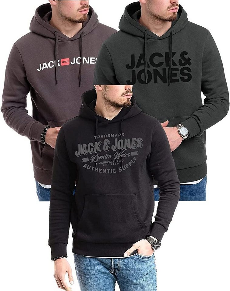 Jack & Jones Kapuzensweatshirt modische Hoodies mit Logoprint (Spar-Set, 3er Pack) Unifarbene Pullover mit flauschigem Innenfutter von Jack & Jones