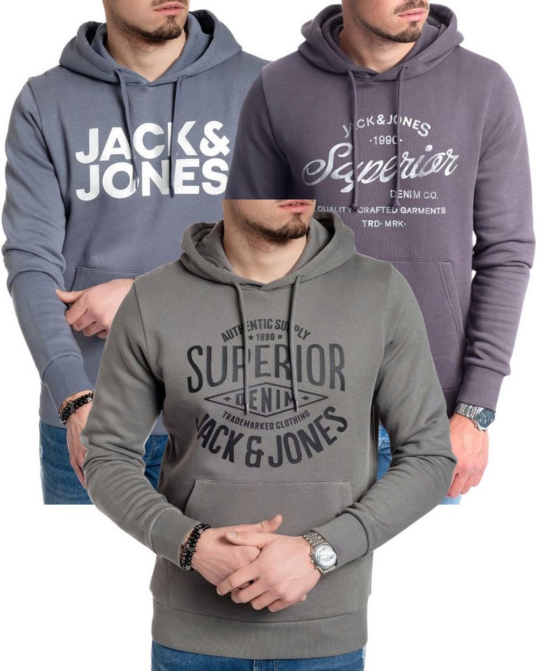 Jack & Jones Kapuzensweatshirt modische Hoodies mit Logoprint (Spar-Set, 3er Pack) Unifarbene Pullover mit flauschigem Innenfutter von Jack & Jones