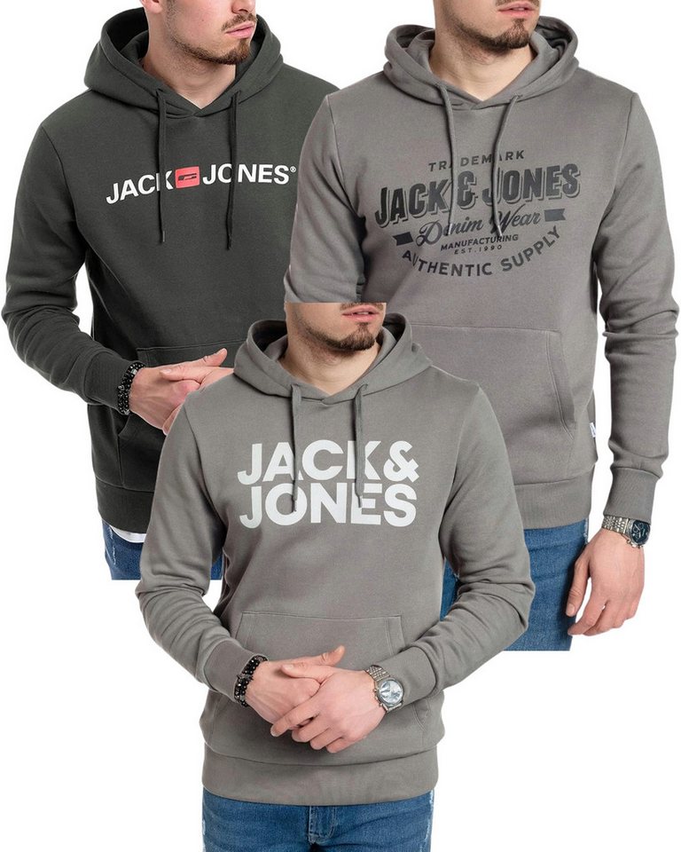 Jack & Jones Kapuzensweatshirt modische Hoodies mit Logoprint (Spar-Set, 3er Pack) Unifarbene Pullover mit flauschigem Innenfutter von Jack & Jones