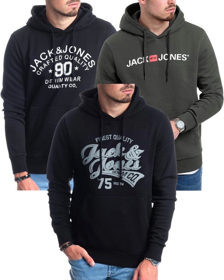 Jack & Jones Kapuzensweatshirt modische Hoodies mit Logoprint (Spar-Set, 3er Pack) Unifarbene Pullover mit flauschigem Innenfutter von Jack & Jones