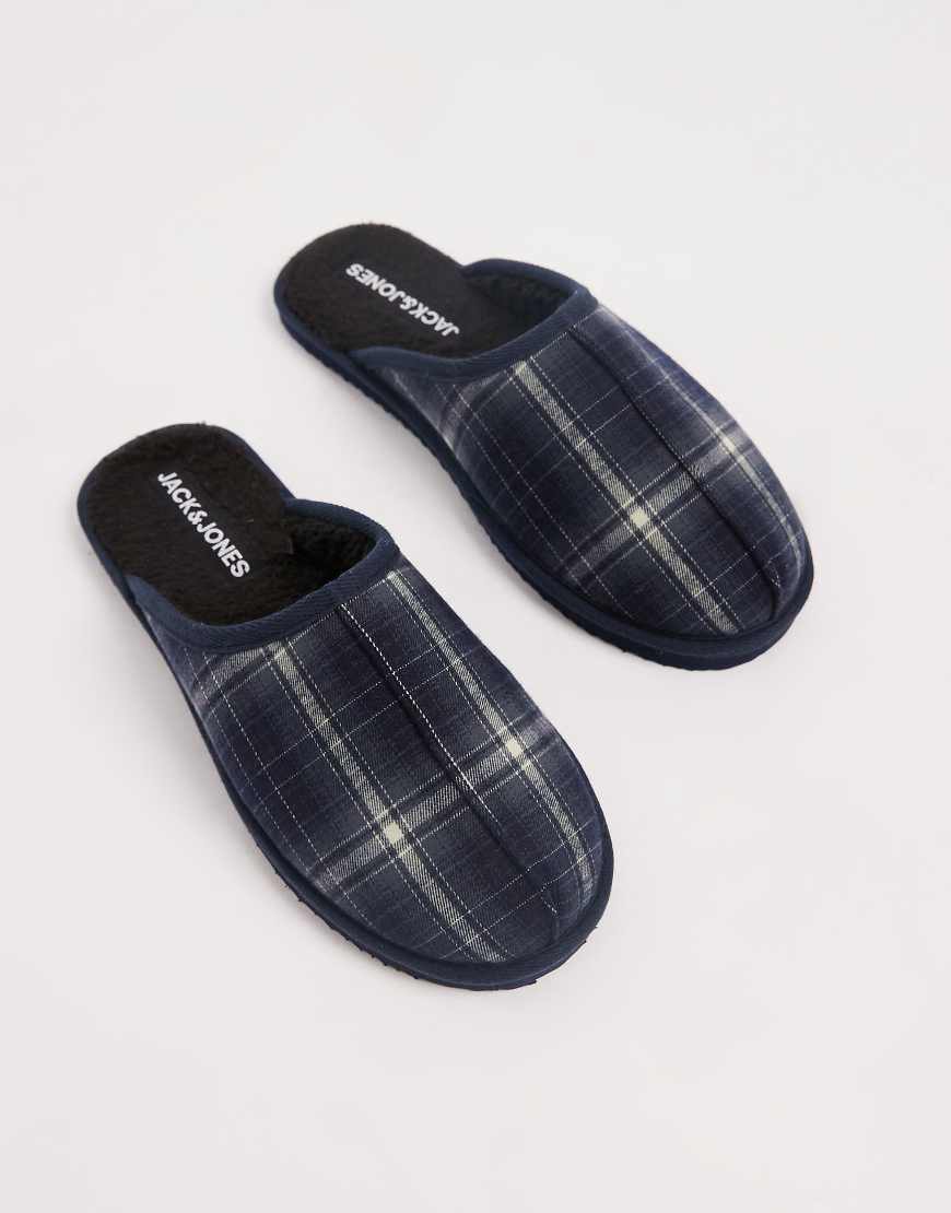 Jack & Jones - Karierte Hausschuhe in Marineblau von Jack & Jones