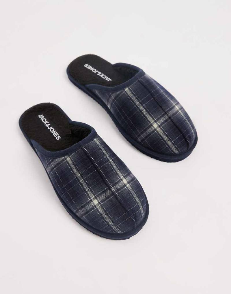 Jack & Jones - Karierte Hausschuhe in Marineblau von Jack & Jones