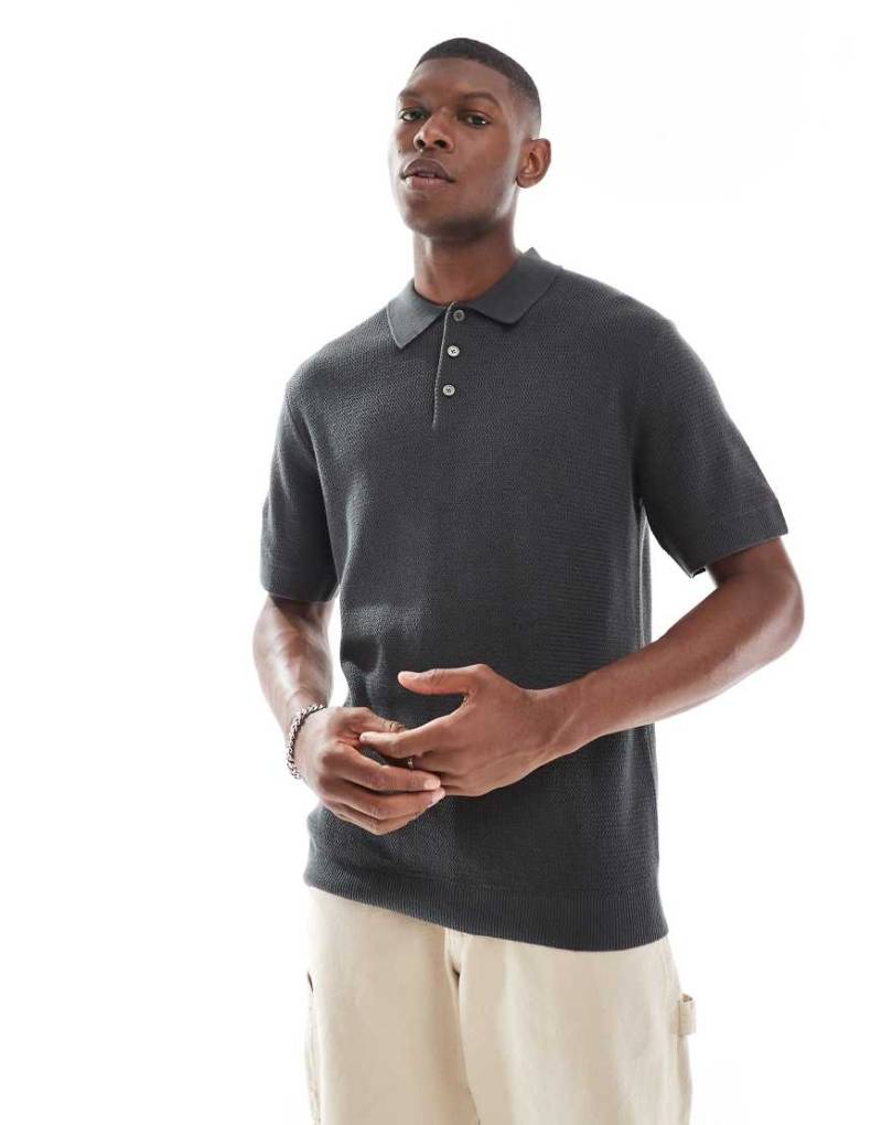 Jack & Jones - Kurzärmliges Strick-Polohemd in Dunkelgrau von Jack & Jones