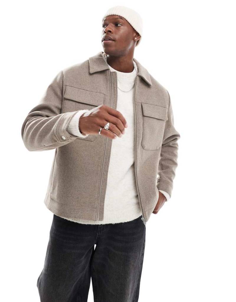 Jack & Jones - Kurze Jacke aus Wollgemisch in Mokka mit Taschen-Neutral von Jack & Jones
