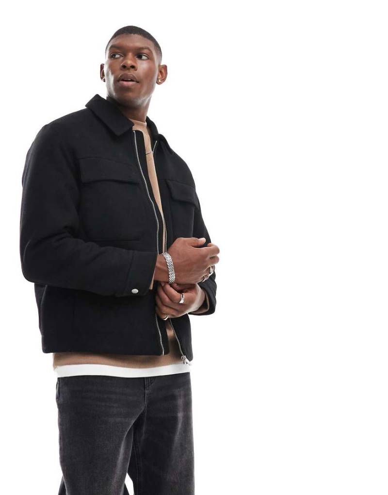 Jack & Jones - Kurze Jacke aus Wollgemisch in Schwarz mit Taschen von Jack & Jones