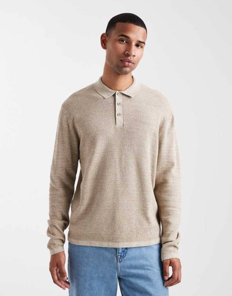 Jack & Jones - Langärmliges, gestricktes Polohemd in Beige-Neutral von Jack & Jones