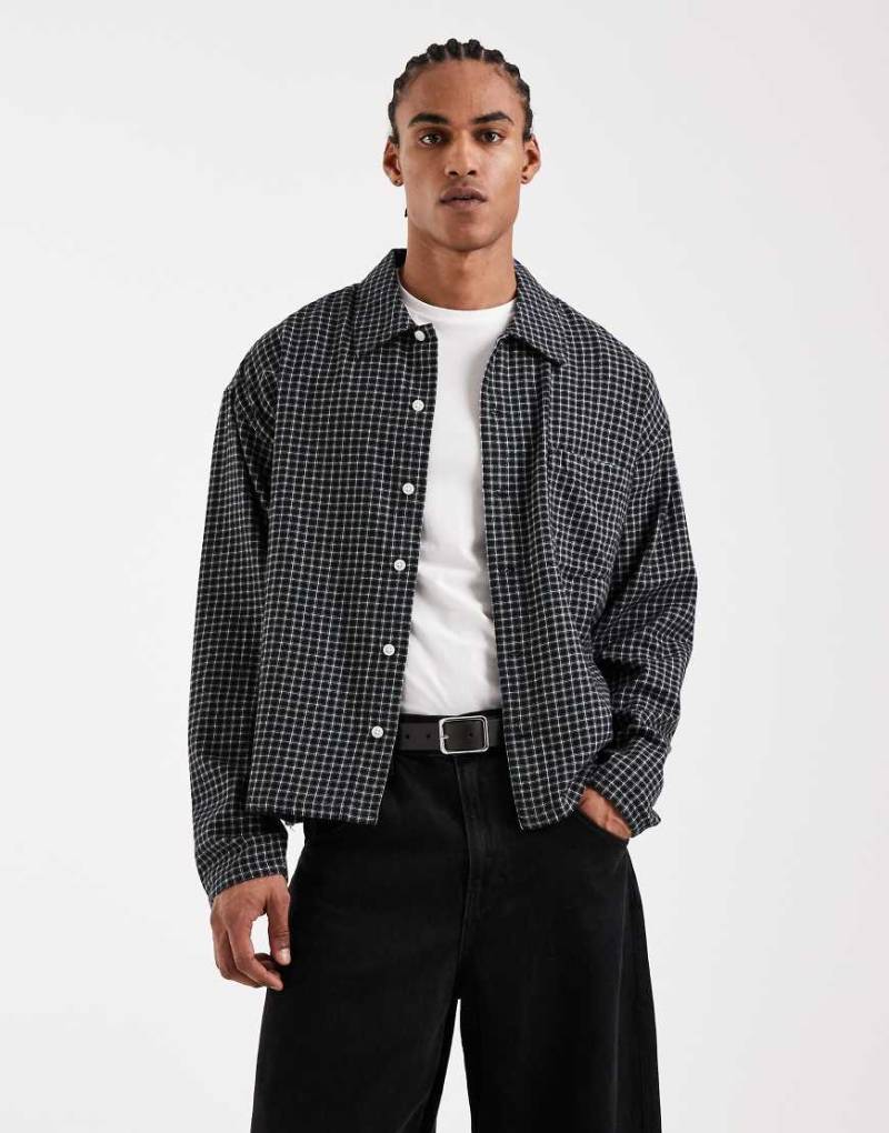 Jack & Jones - Langärmliges, kastiges Hemd in Schwarz mit Gittermuster von Jack & Jones