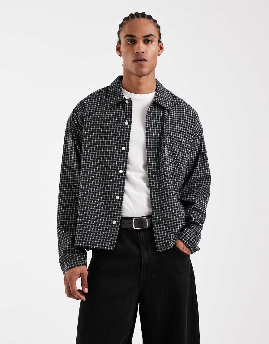 Jack & Jones - Langärmliges, kastiges Hemd in Schwarz mit Gittermuster von Jack & Jones