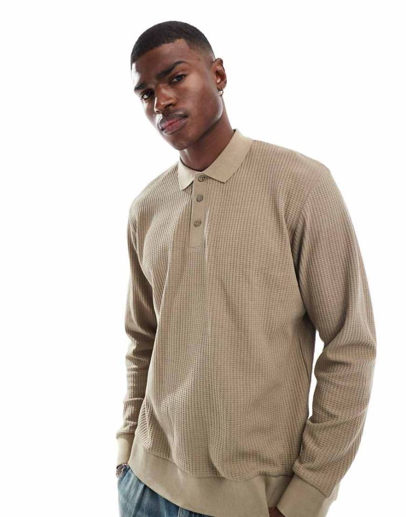 Jack & Jones - Langärmliges, strukturiertes Polohemd aus Strick in Beige-Neutral von Jack & Jones