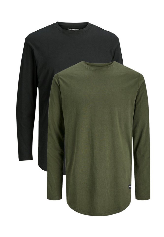 Jack & Jones Langarmshirt 2er Pack Jjenoa (Spar-Set, 2-tlg) Langarmshirt - Baumwolle - Atmungsaktiv - Längere Passform von Jack & Jones